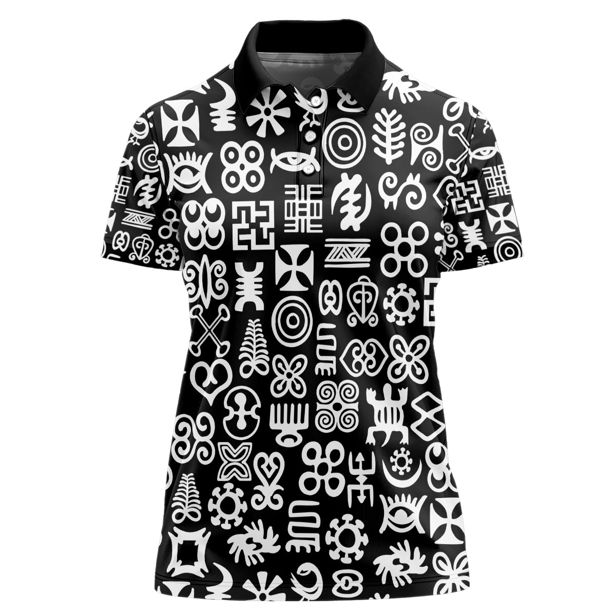 Mix Adinkra Women Polo Shirt Black Pattern