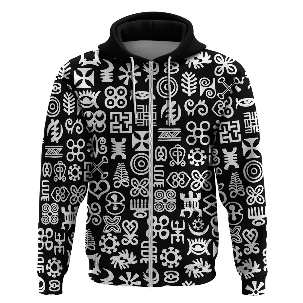 Mix Adinkra Zip Hoodie Black Pattern - Wonder Print Shop