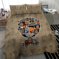 Beige bedding set featuring large cartoon character face collage on the duvet.