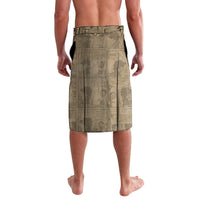 Beige printed lavalava wrap skirt with back map-like pattern and stitched waistband