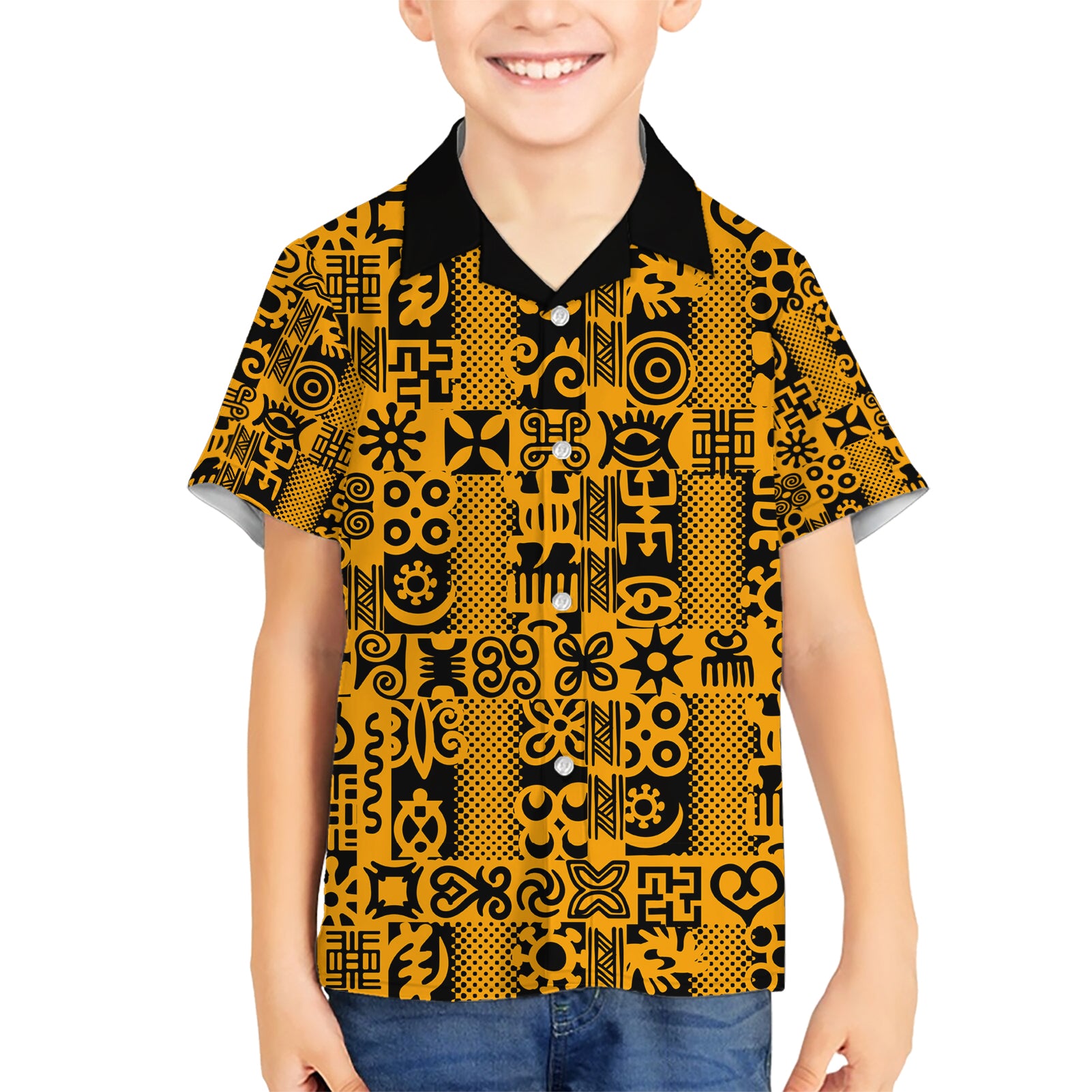 Culture Adinkra Kid Hawaiian Shirt West African Yellow Art - Wonder Print Shop