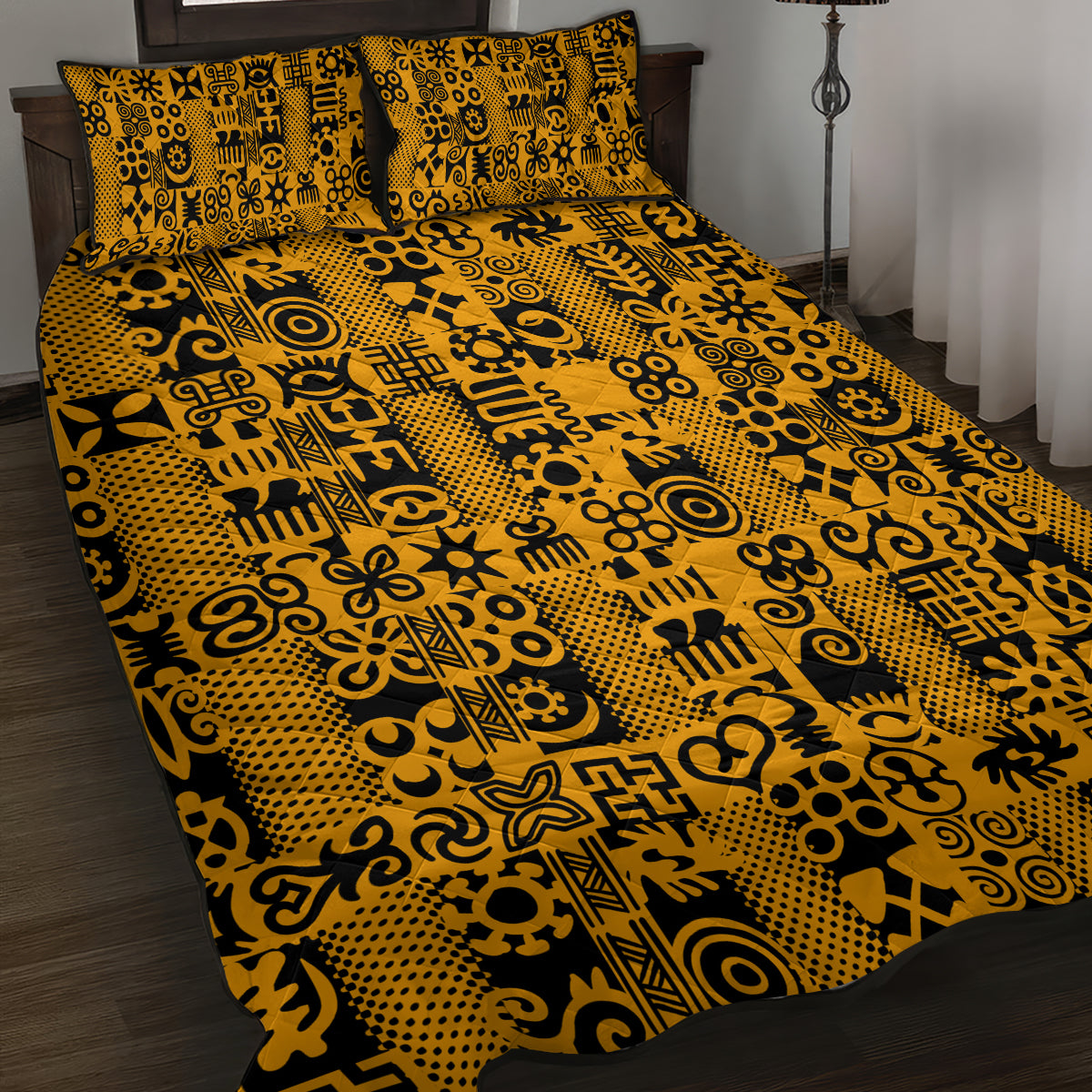 Culture Adinkra Quilt Bed Set West African Yellow Art