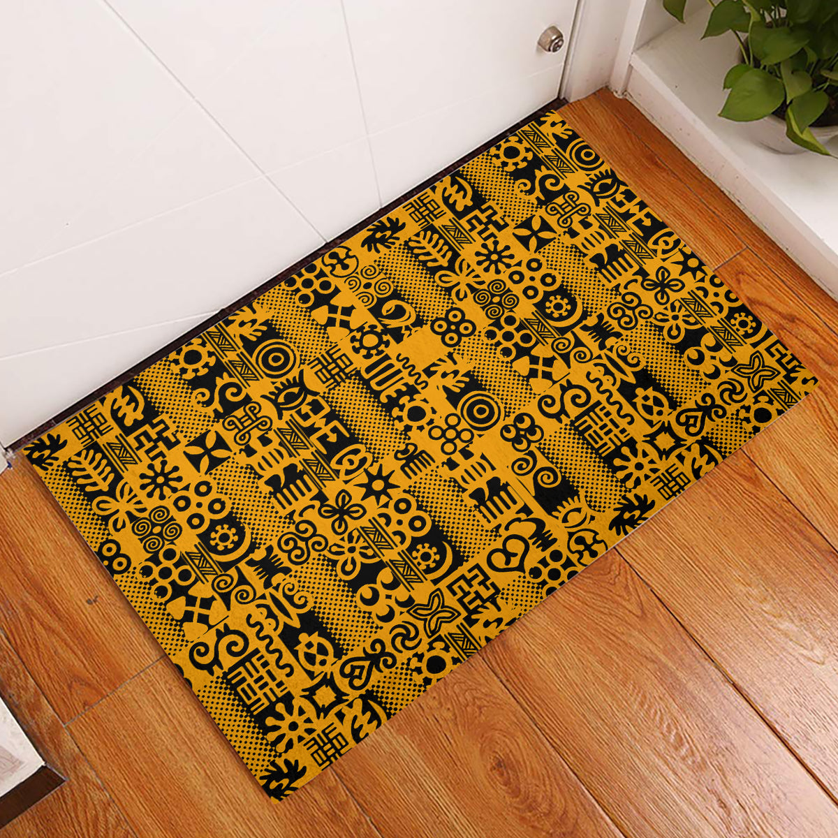 Culture Adinkra Rubber Doormat West African Yellow Art