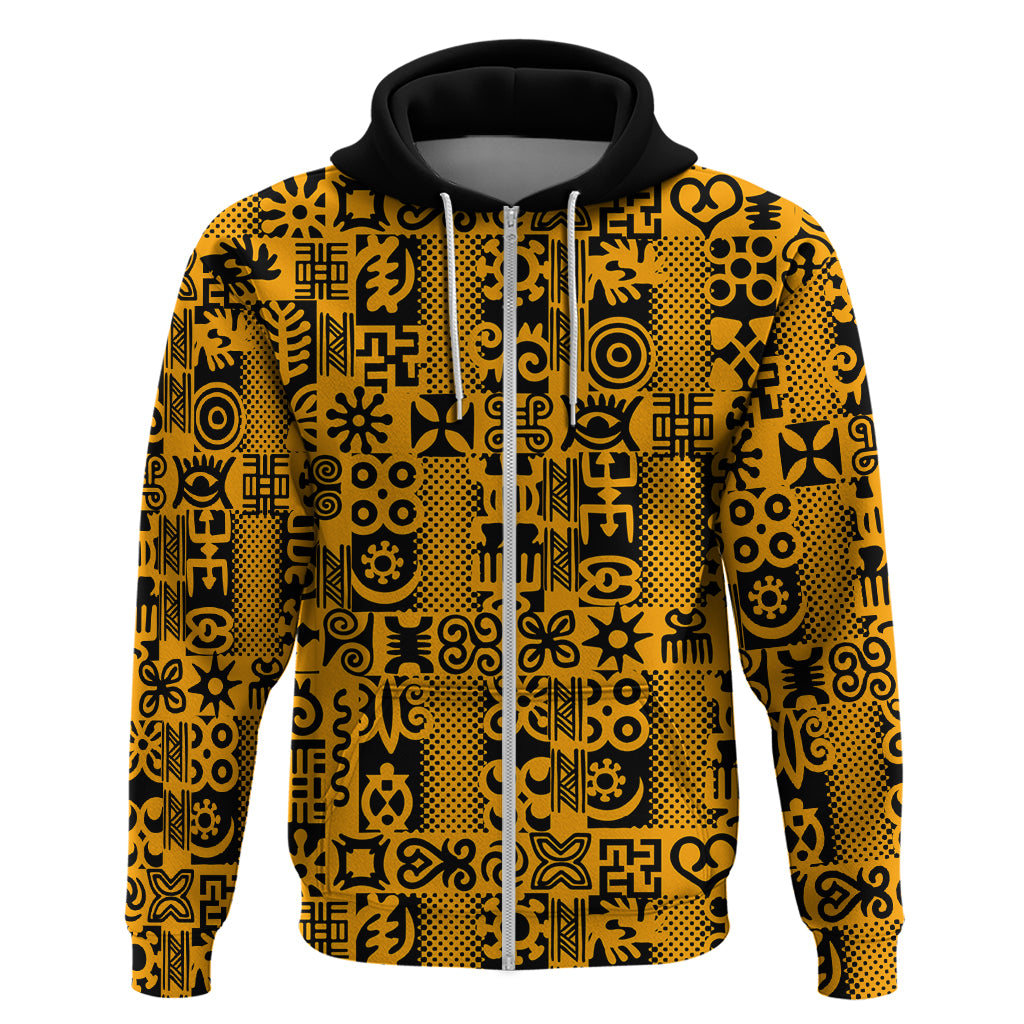 Culture Adinkra Zip Hoodie West African Yellow Art - Wonder Print Shop