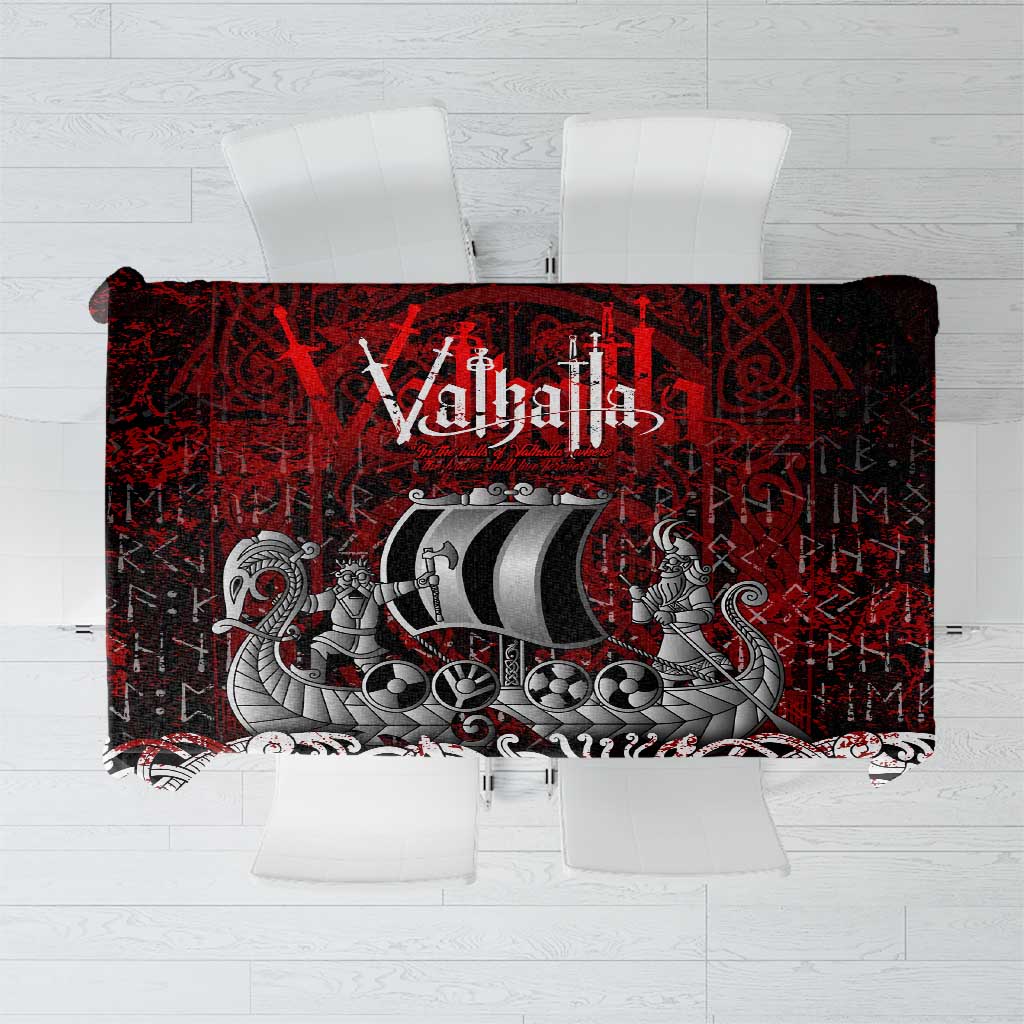 Blood Flows to Valhalla Tablecloth Viking Longship Nordic Knotwork - Dark Mythology
