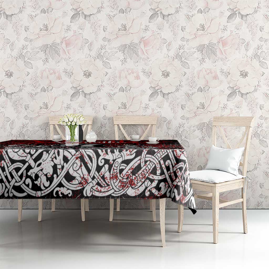 Blood Flows to Valhalla Tablecloth Viking Longship Nordic Knotwork - Dark Mythology