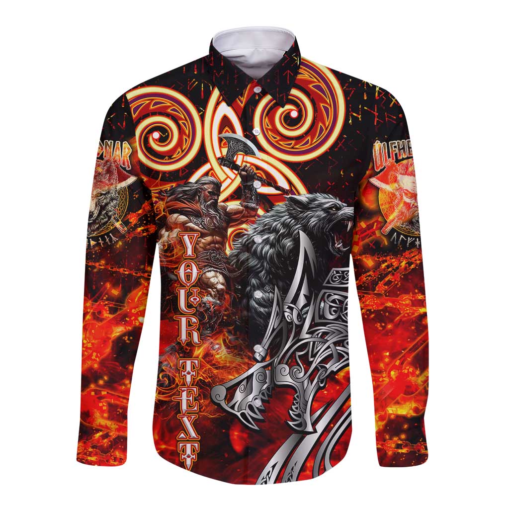 Ulfhednar Wofl Warrior Viking Long Sleeve Button Shirt Runes Norse Mythology Fire