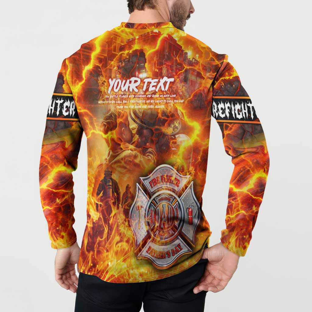Firefighter Fathers Day Button Sweatshirt Dad By Name - Firefighter By Heart