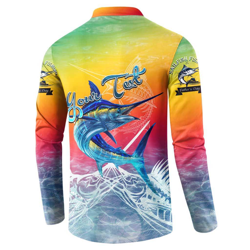 Fishing Dad Button Sweatshirt Fast Sharp and Strong Like a Sailfish