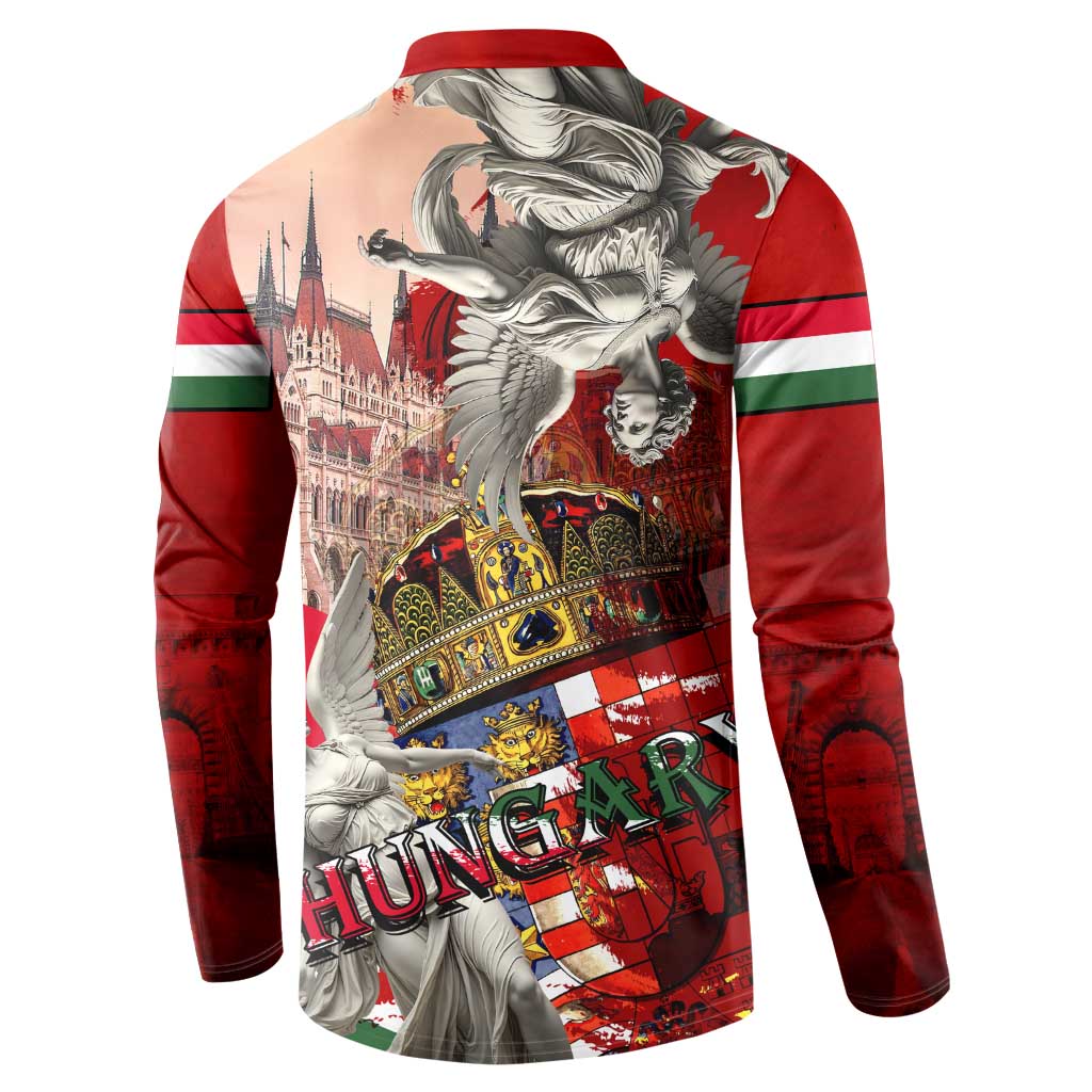 Hungary Button Sweatshirt Crowned with History Guarded by Angels