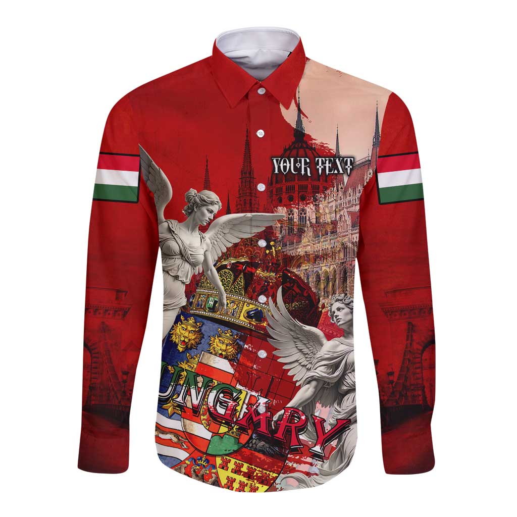 Hungary Long Sleeve Button Shirt Crowned with History Guarded by Angels