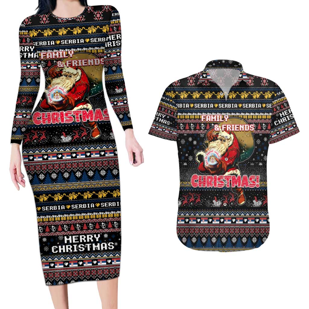 Serbia Couples Matching Long Sleeve Bodycon Dress and Hawaiian Shirt Merry Christmas Family and Friends - Wonder Print Shop