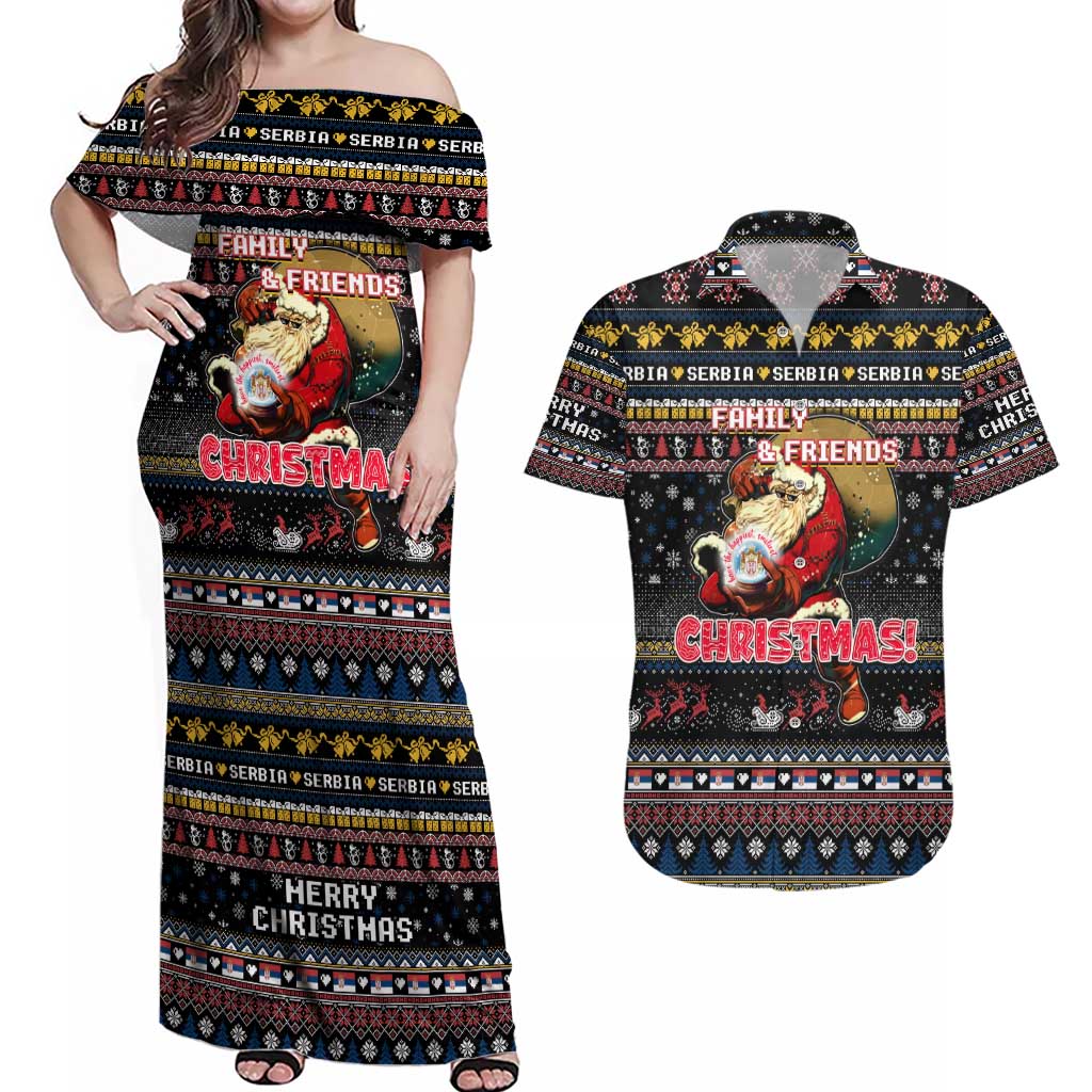 Serbia Couples Matching Off Shoulder Maxi Dress and Hawaiian Shirt Merry Christmas Family and Friends - Wonder Print Shop