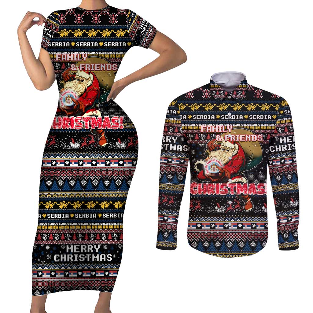 Serbia Couples Matching Short Sleeve Bodycon Dress and Long Sleeve Button Shirt Merry Christmas Family and Friends - Wonder Print Shop