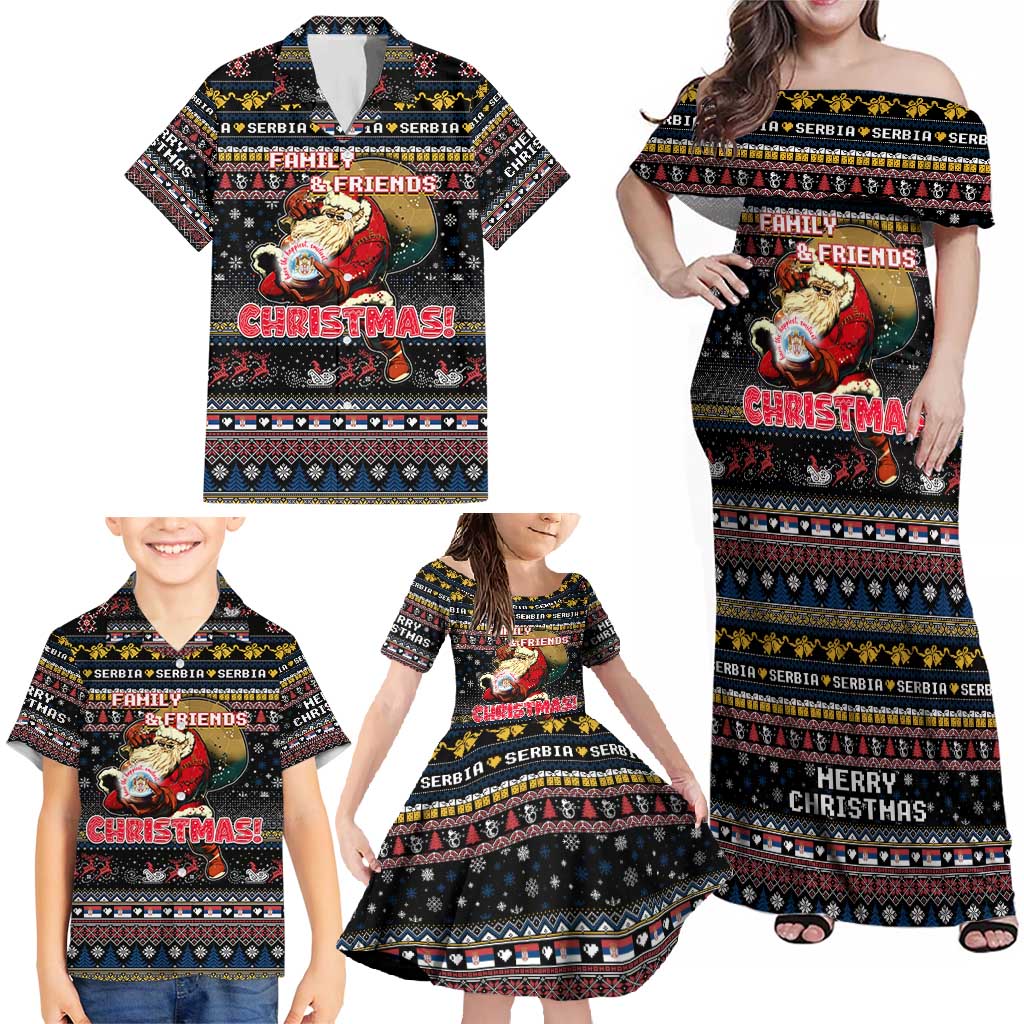 Serbia Family Matching Off Shoulder Maxi Dress and Hawaiian Shirt Merry Christmas Family and Friends - Wonder Print Shop