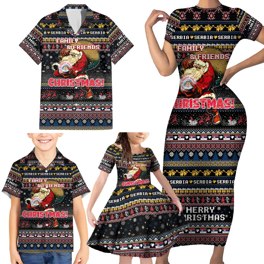 Serbia Family Matching Short Sleeve Bodycon Dress and Hawaiian Shirt Merry Christmas Family and Friends - Wonder Print Shop