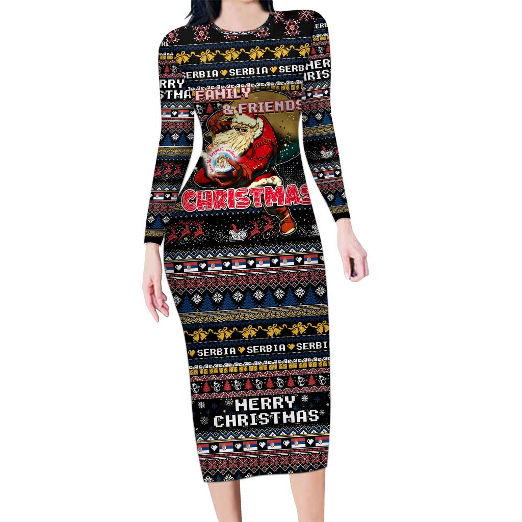 Serbia Long Sleeve Bodycon Dress Merry Christmas Family and Friends - Wonder Print Shop