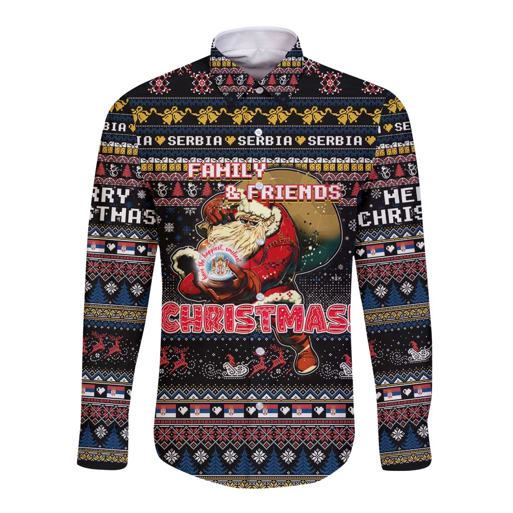 Serbia Long Sleeve Button Shirt Merry Christmas Family and Friends - Wonder Print Shop