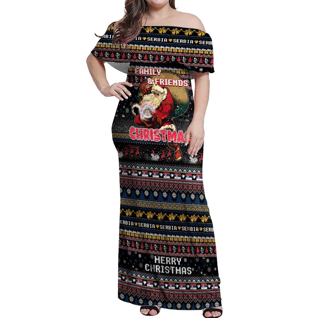 Serbia Off Shoulder Maxi Dress Merry Christmas Family and Friends - Wonder Print Shop