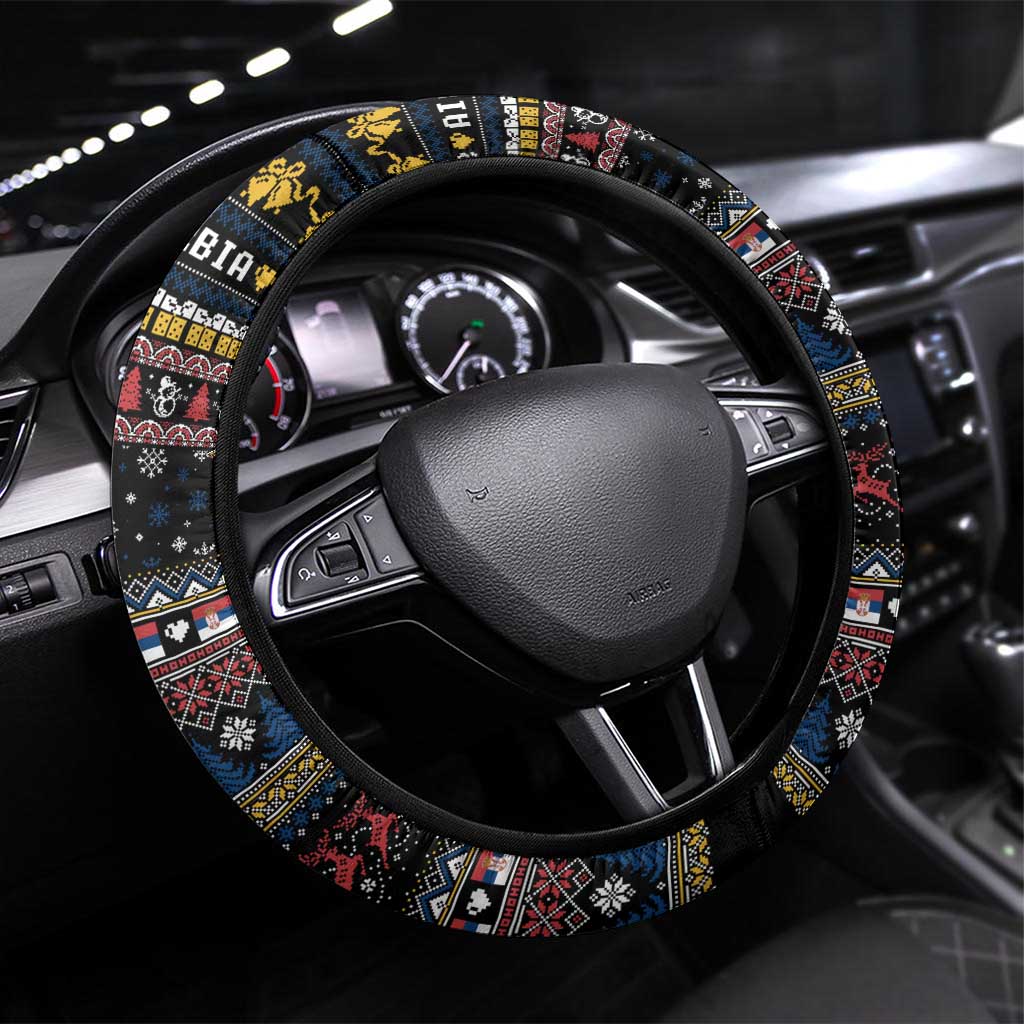 Serbia Steering Wheel Cover Merry Christmas Family and Friends - Wonder Print Shop