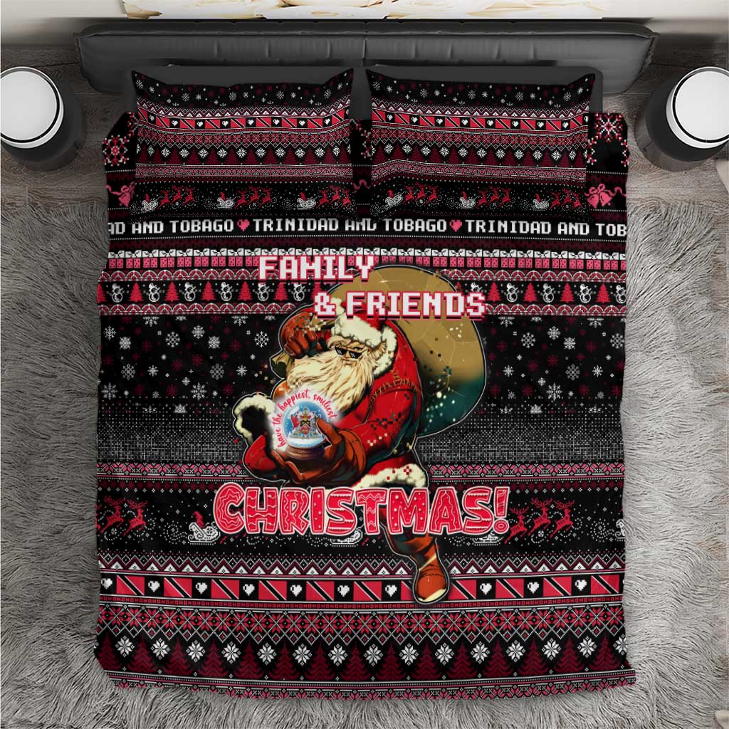 Black Christmas bedding set with Santa, 'FAMILY & FRIENDS' and 'CHRISTMAS' text