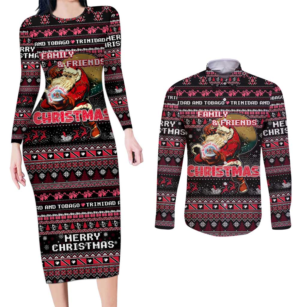 Trinidad and Tobago Couples Matching Long Sleeve Bodycon Dress and Long Sleeve Button Shirt Merry Christmas Family and Friends - Wonder Print Shop