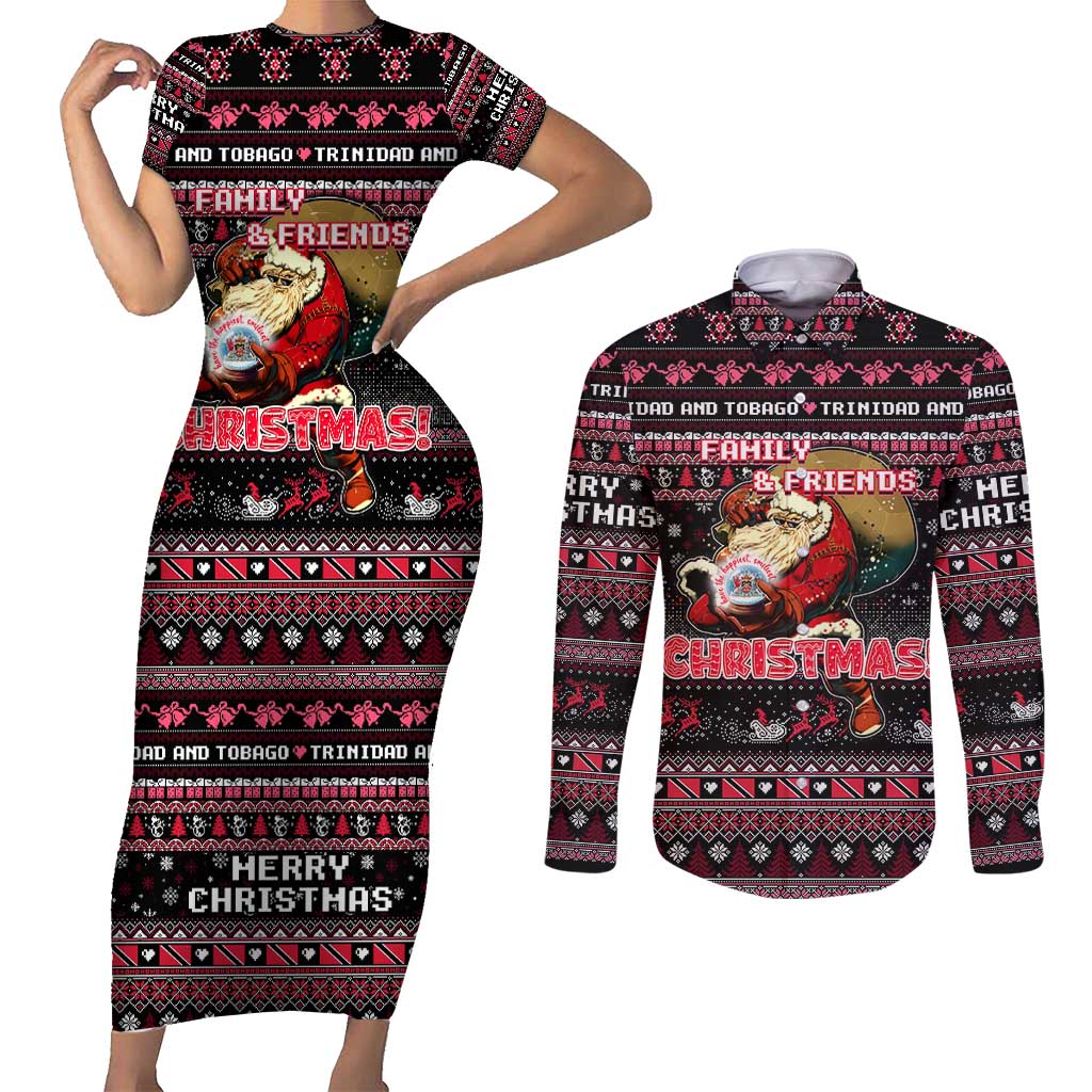 Trinidad and Tobago Couples Matching Short Sleeve Bodycon Dress and Long Sleeve Button Shirt Merry Christmas Family and Friends - Wonder Print Shop