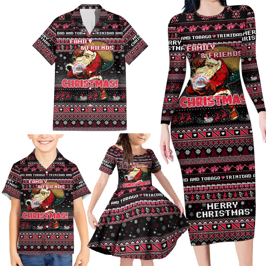 Trinidad and Tobago Family Matching Long Sleeve Bodycon Dress and Hawaiian Shirt Merry Christmas Family and Friends - Wonder Print Shop