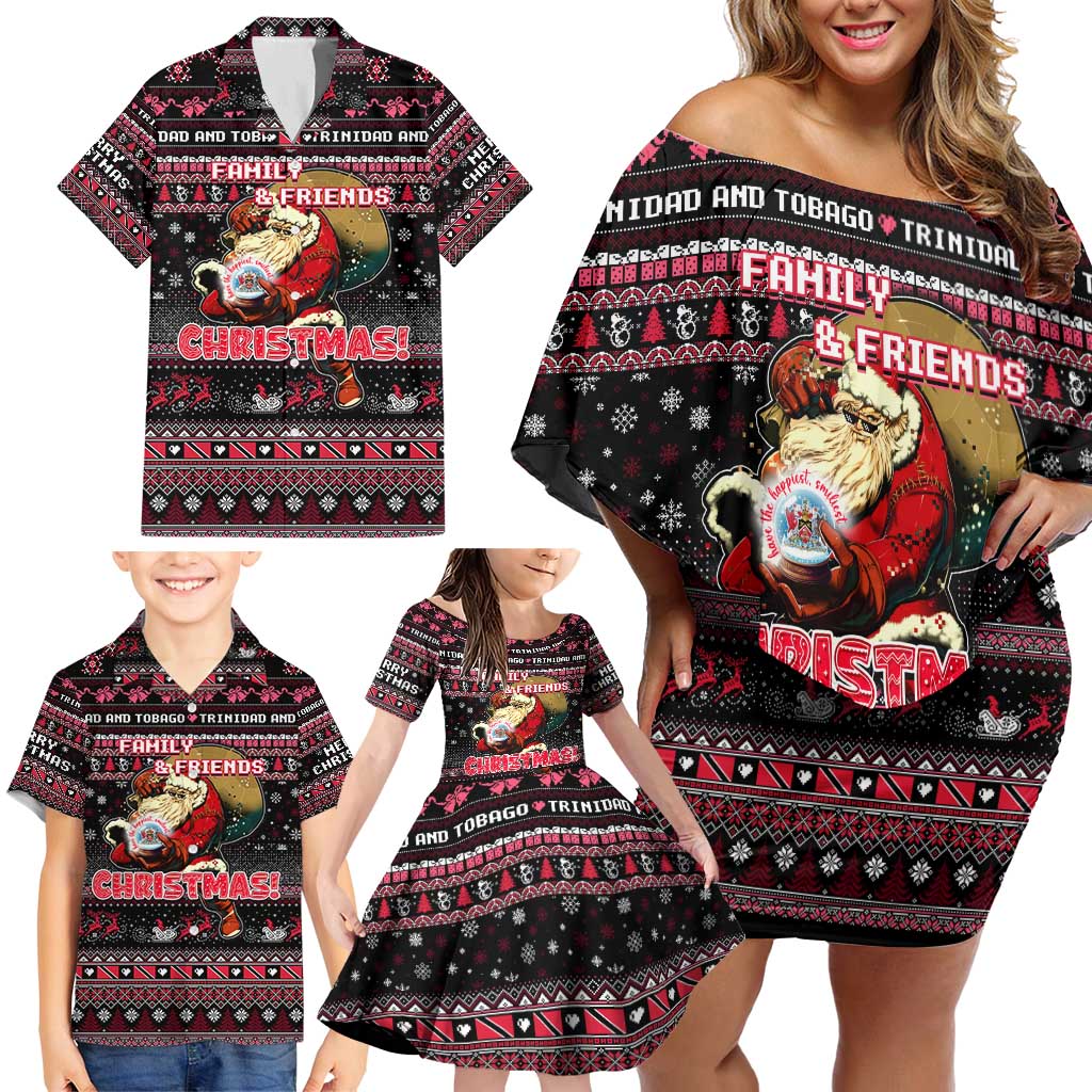 Trinidad and Tobago Family Matching Off Shoulder Short Dress and Hawaiian Shirt Merry Christmas Family and Friends - Wonder Print Shop