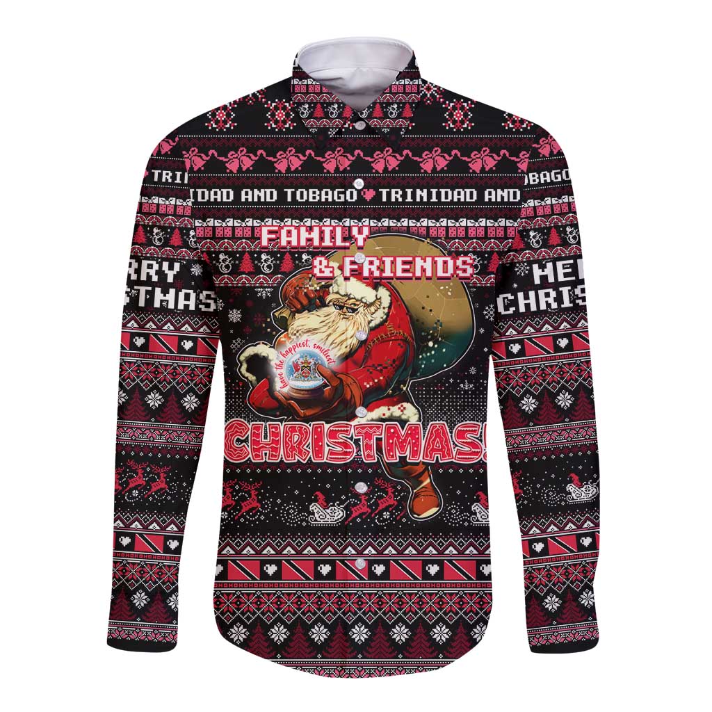 Trinidad and Tobago Long Sleeve Button Shirt Merry Christmas Family and Friends - Wonder Print Shop