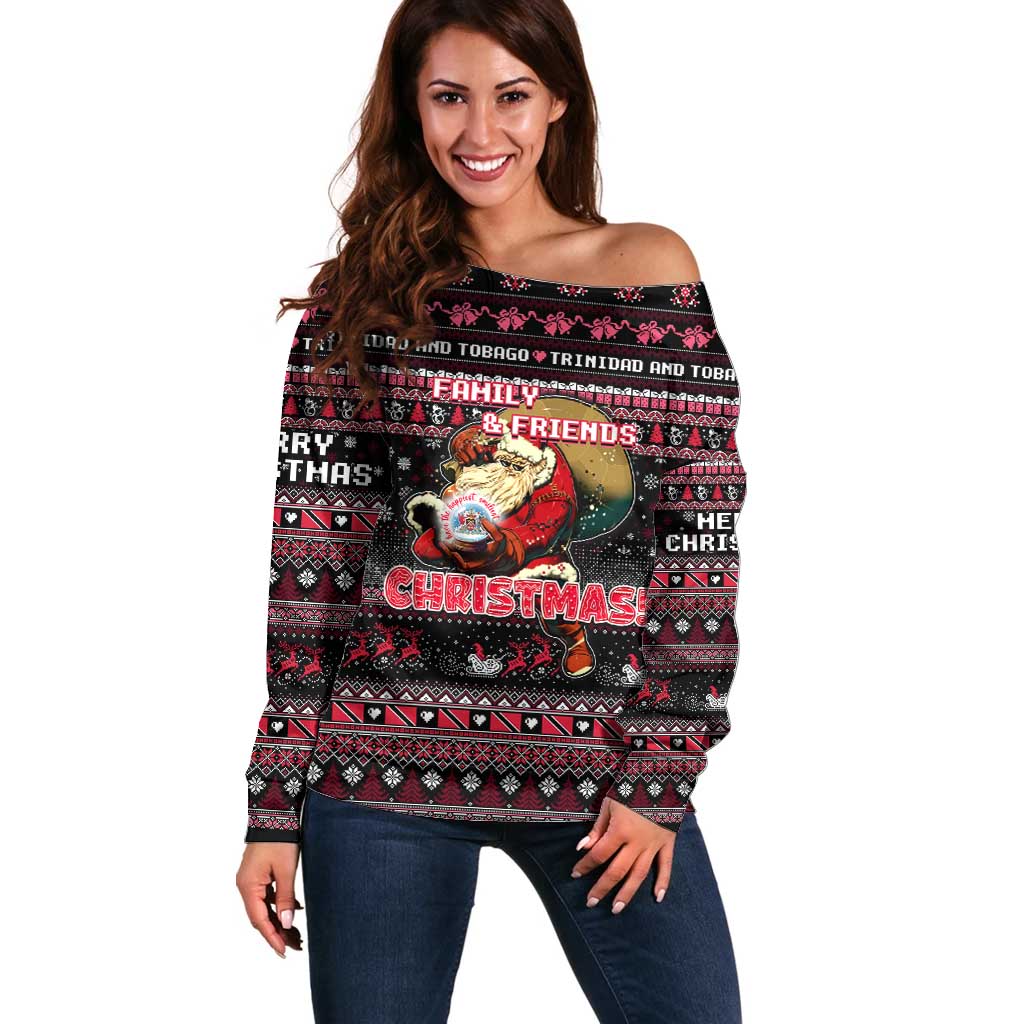 Trinidad and Tobago Off Shoulder Sweater Merry Christmas Family and Friends - Wonder Print Shop