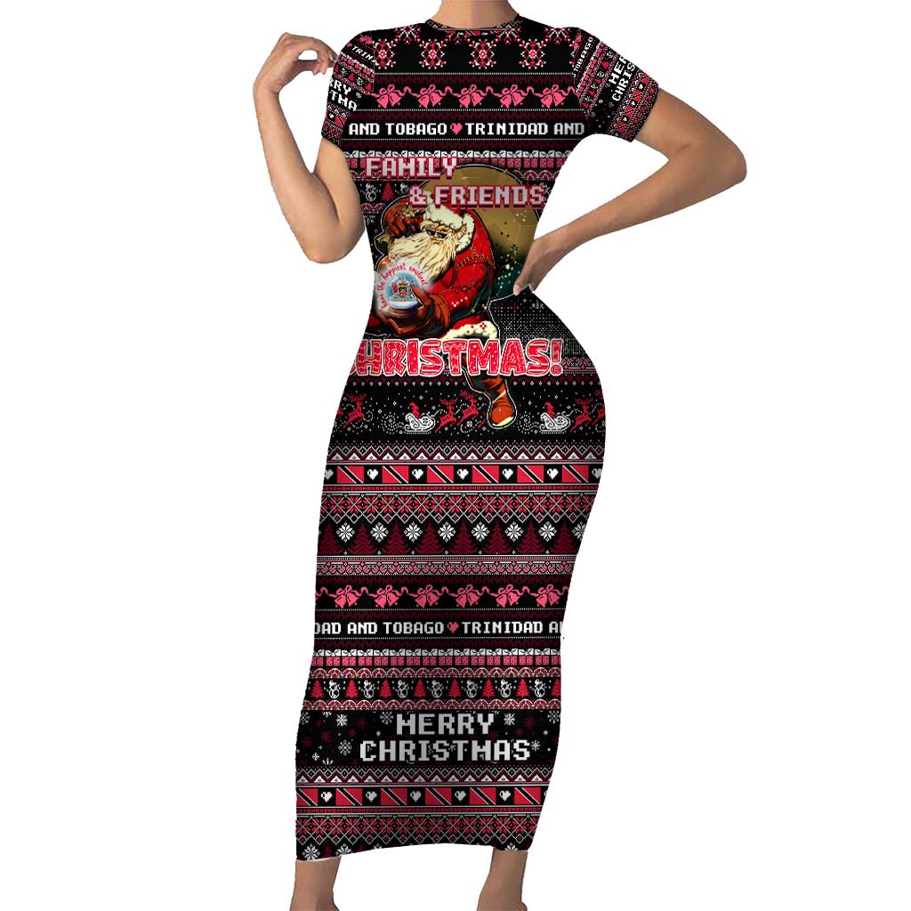 Trinidad and Tobago Short Sleeve Bodycon Dress Merry Christmas Family and Friends - Wonder Print Shop