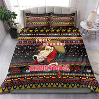 Black Christmas bedding set with “Family & Friends,” “Germany” text, and Santa illustration