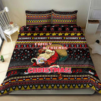 Black Christmas bedding set featuring “Germany” text, “Family & Friends” and Santa artwork