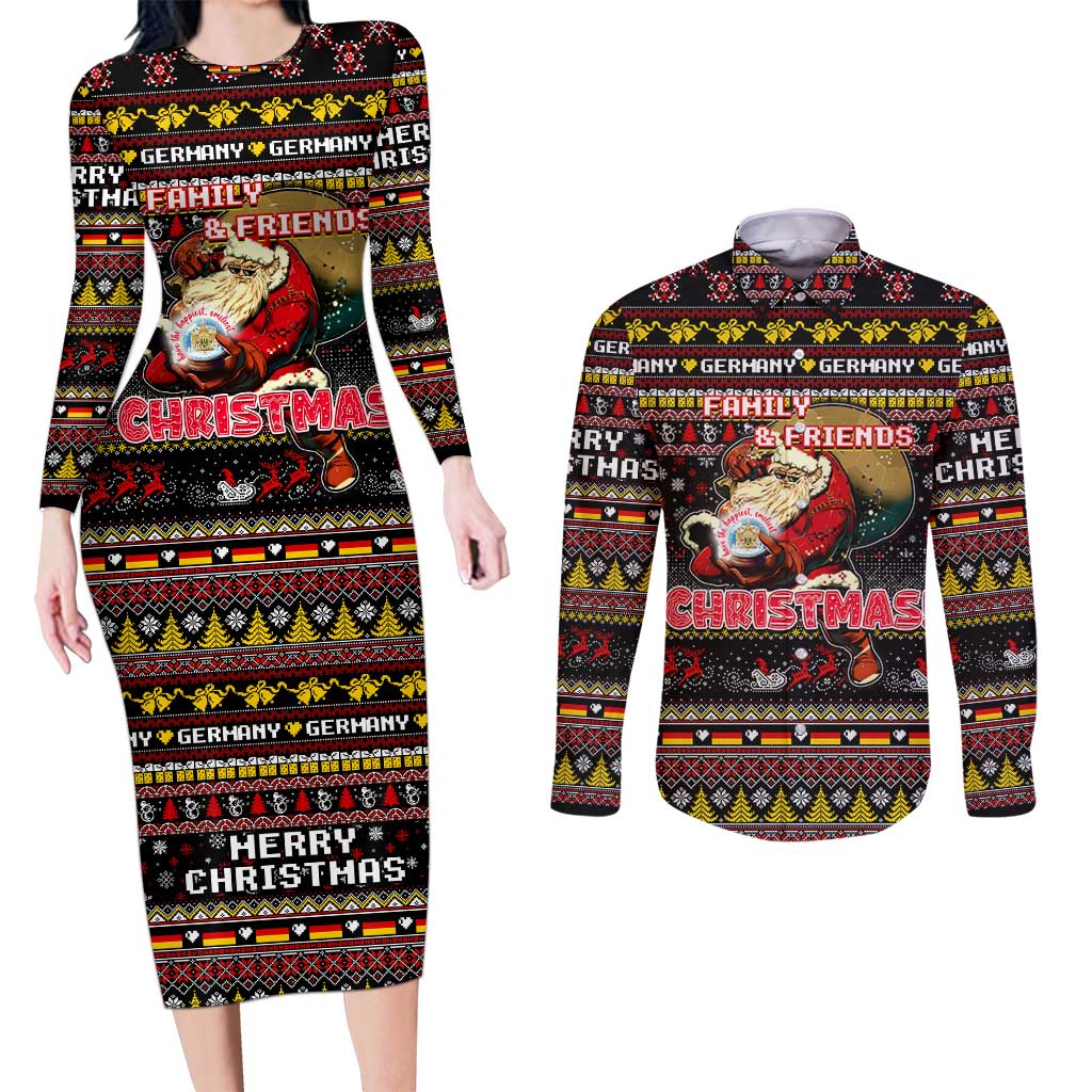 Germany Couples Matching Long Sleeve Bodycon Dress and Long Sleeve Button Shirt Merry Christmas Family and Friends - Wonder Print Shop