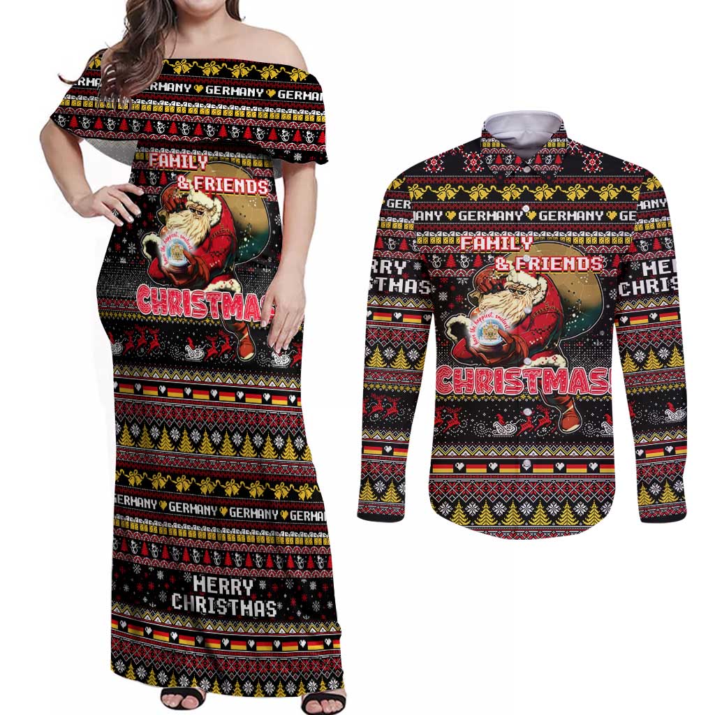 Germany Couples Matching Off Shoulder Maxi Dress and Long Sleeve Button Shirt Merry Christmas Family and Friends - Wonder Print Shop