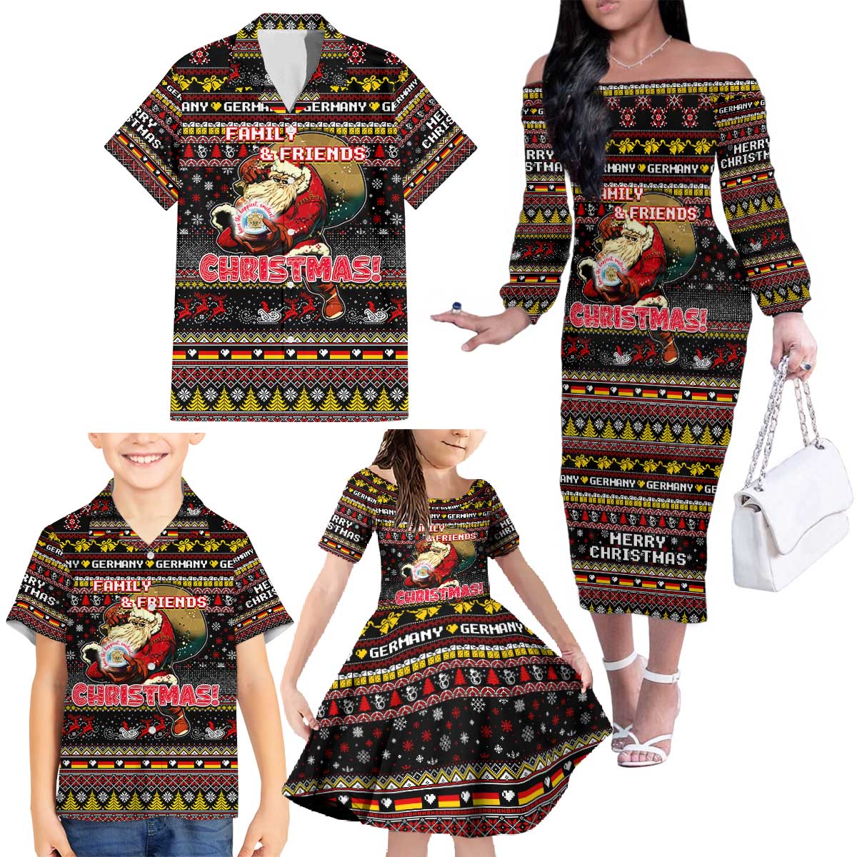 Germany Family Matching Off The Shoulder Long Sleeve Dress and Hawaiian Shirt Merry Christmas Family and Friends - Wonder Print Shop