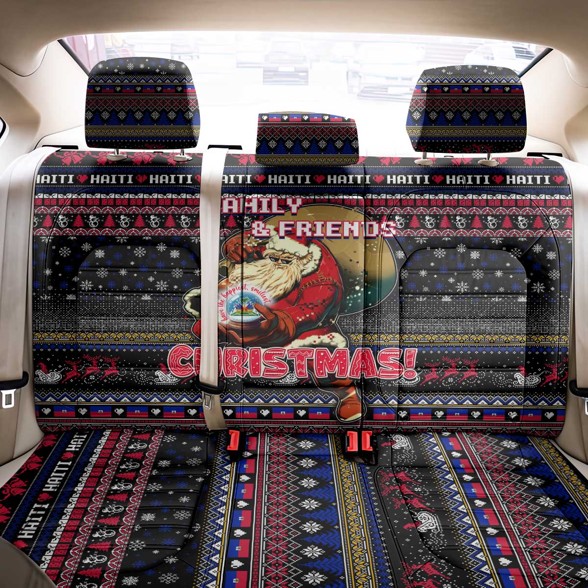 Haiti Back Car Seat Cover Merry Christmas Family and Friends - Wonder Print Shop