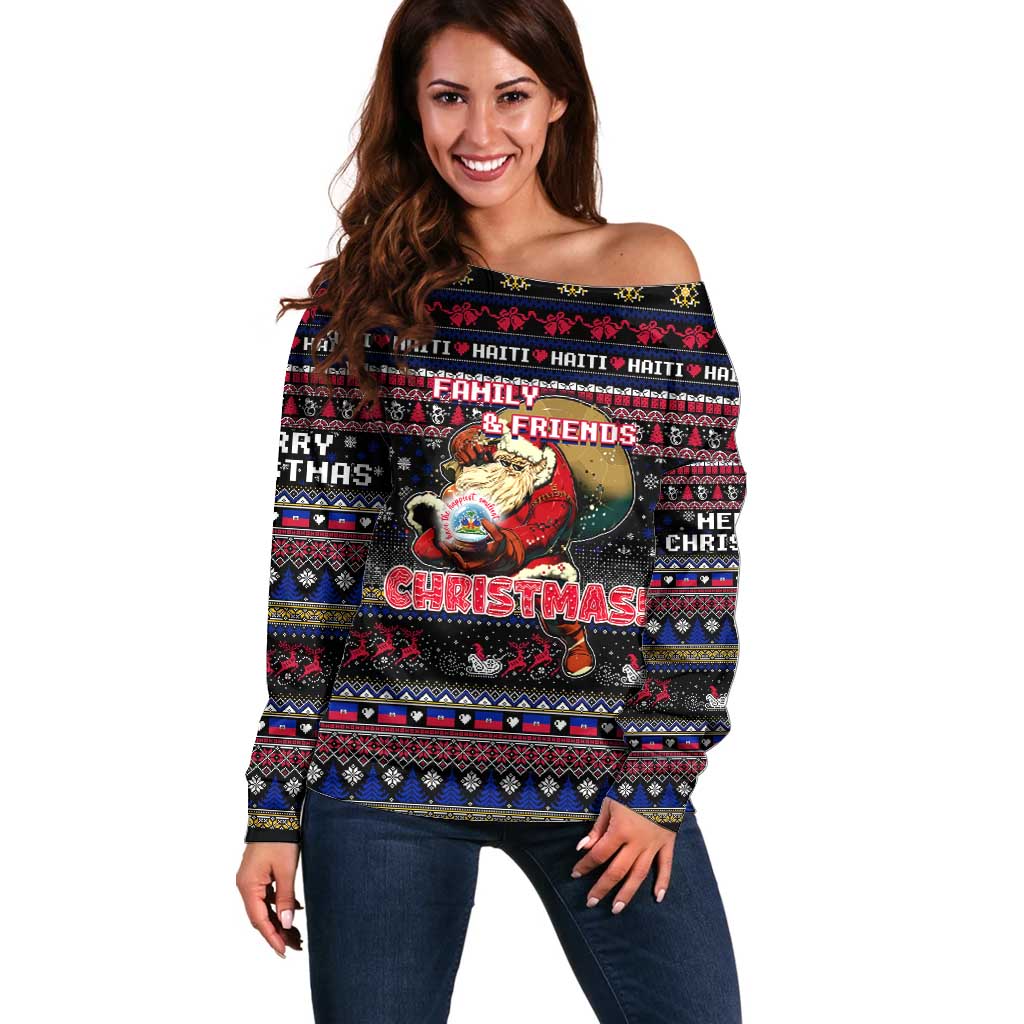 Haiti Off Shoulder Sweater Merry Christmas Family and Friends - Wonder Print Shop