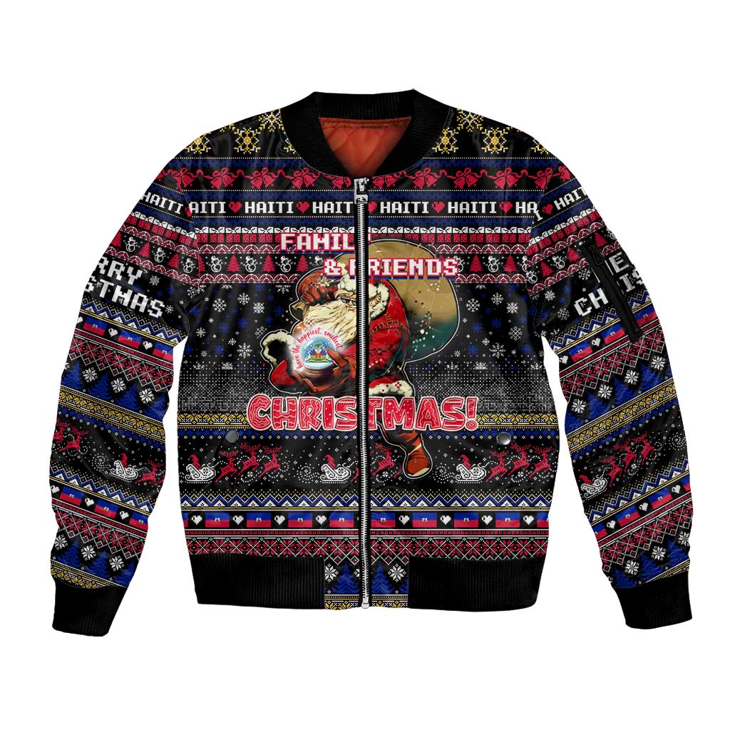 Haiti Sleeve Zip Bomber Jacket Merry Christmas Family and Friends - Wonder Print Shop