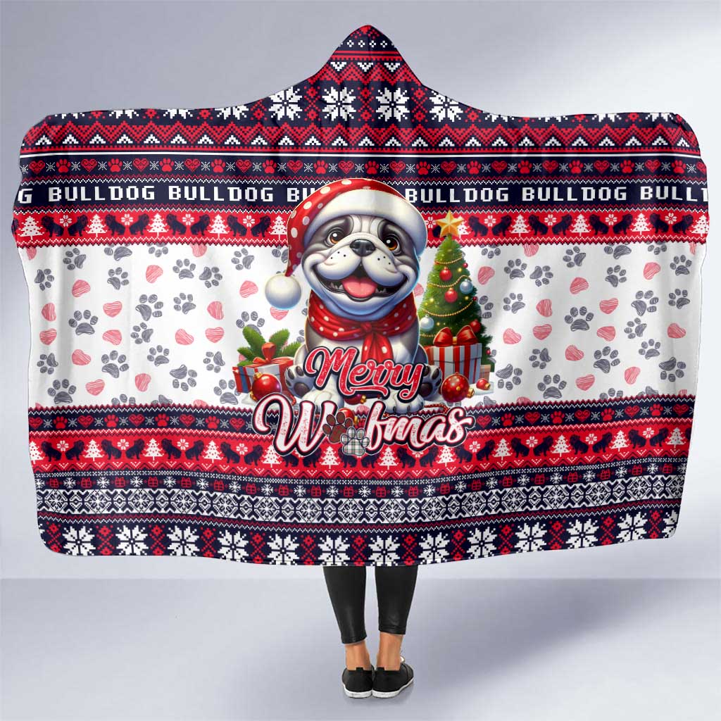 Bulldog Merry Woofmas Hooded Blanket Christmas Dog Art Style