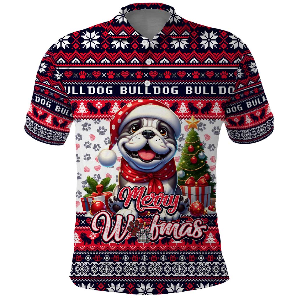 Bulldog Merry Woofmas Polo Shirt Christmas Dog Art Style