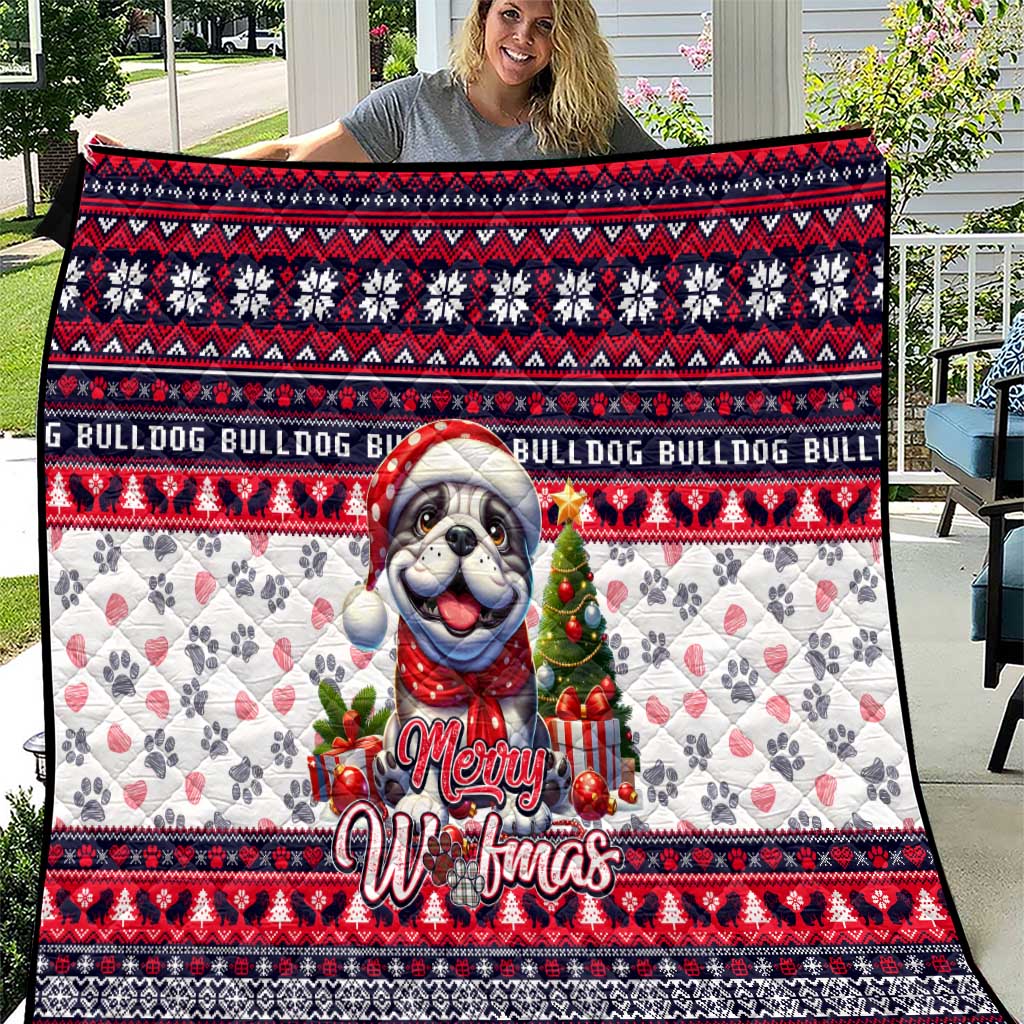 Bulldog Merry Woofmas Quilt Christmas Dog Art Style - Wonder Print Shop