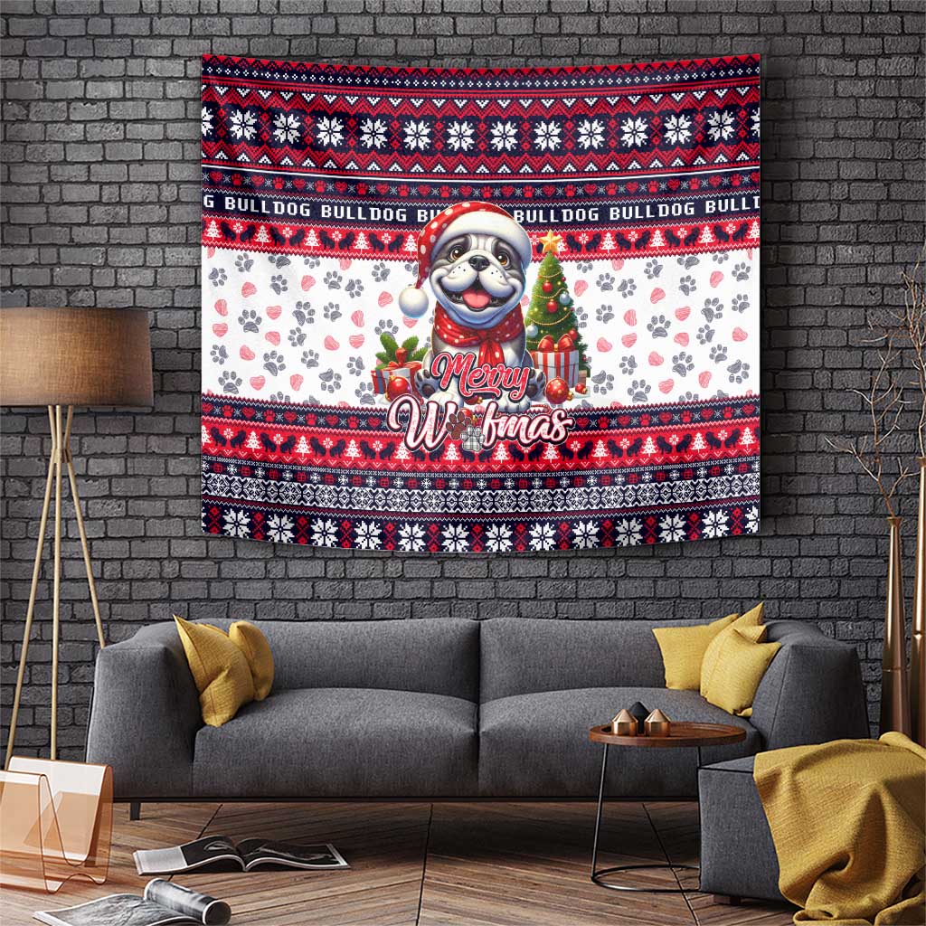 Bulldog Merry Woofmas Tapestry Christmas Dog Art Style