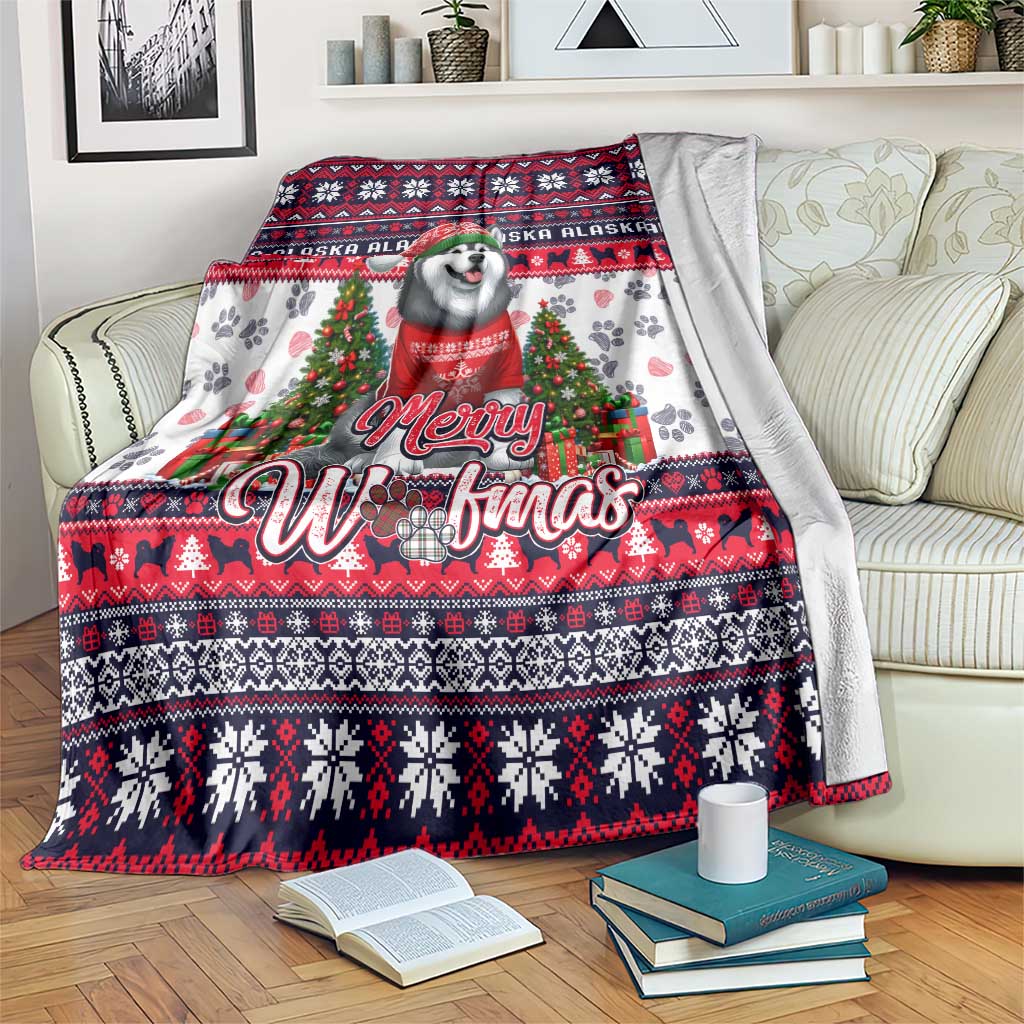 Alaska Merry Woofmas Blanket Christmas Dog Art Style