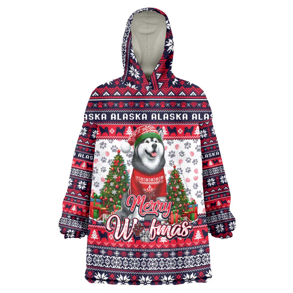 Alaska Merry Woofmas Wearable Blanket Hoodie Christmas Dog Art Style