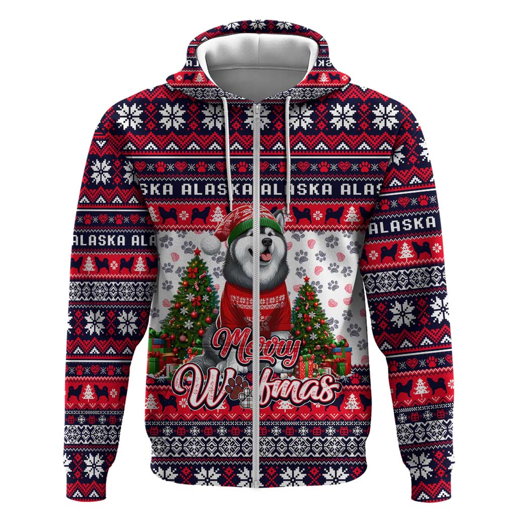 Alaska Merry Woofmas Zip Hoodie Christmas Dog Art Style - Wonder Print Shop