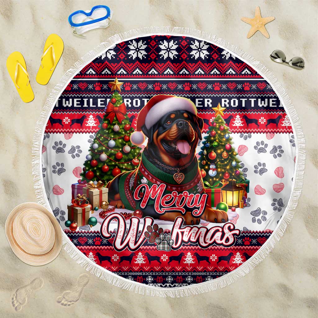 Rottweiler Merry Woofmas Beach Blanket Christmas Dog Art Style - Wonder Print Shop