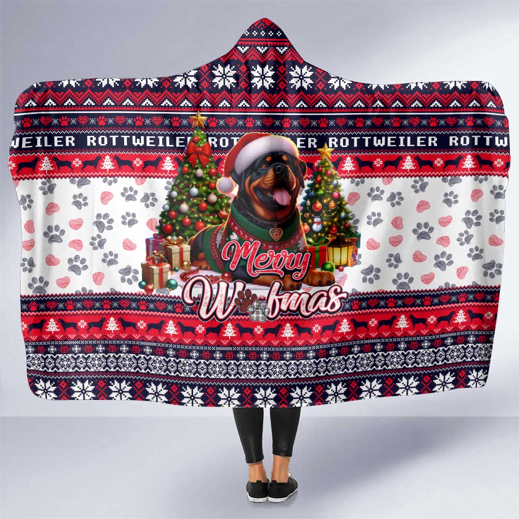 Rottweiler Merry Woofmas Hooded Blanket Christmas Dog Art Style