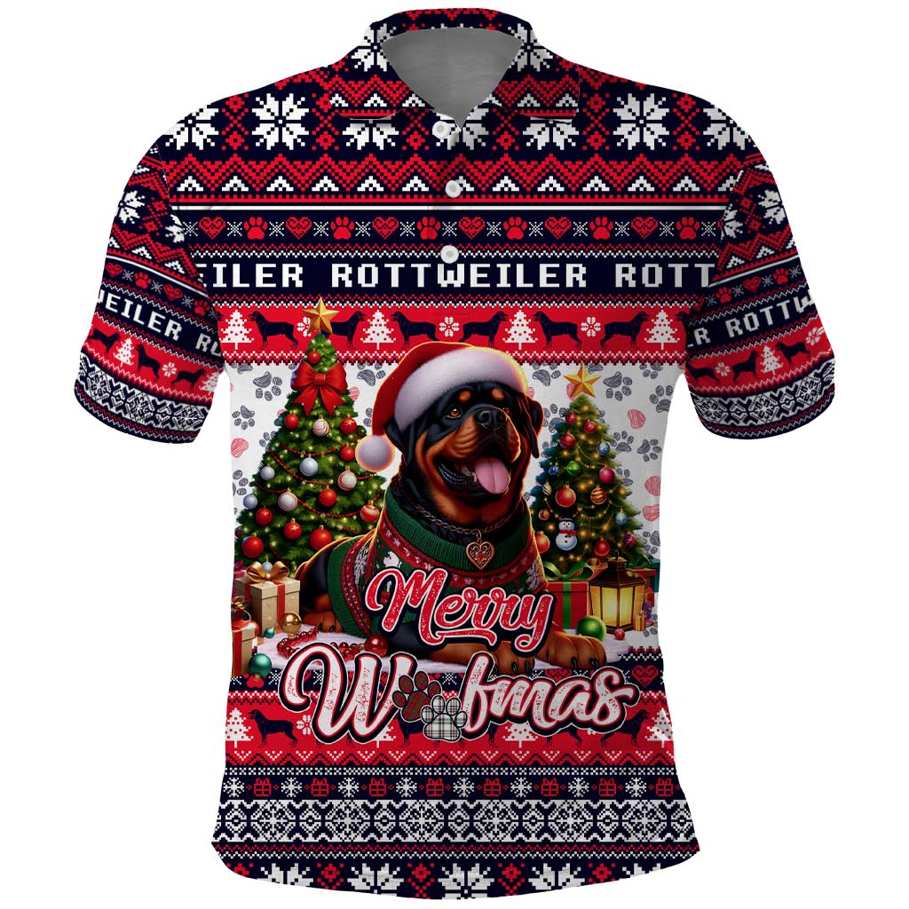 Rottweiler Merry Woofmas Polo Shirt Christmas Dog Art Style